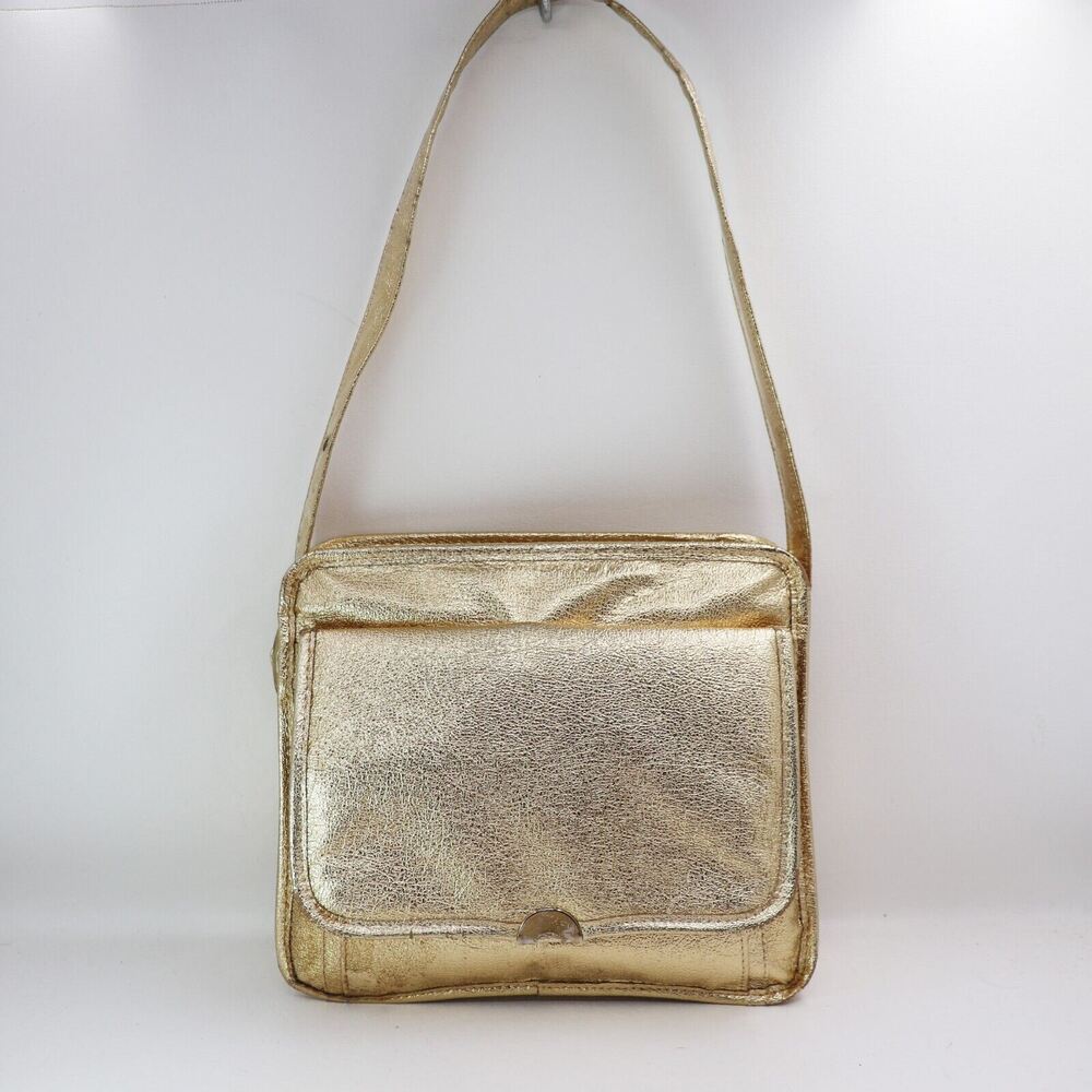 Vintage Gold Foil Handbag Women Small Glitter Lined Pockets Purse Shoulder Bag